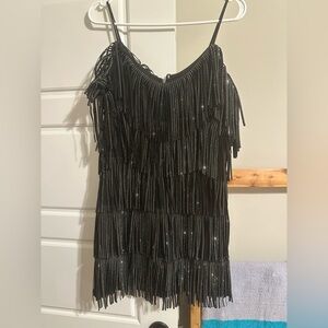 Black Fringe Mini Dress